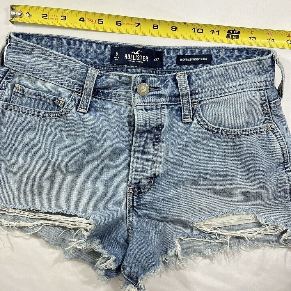 Hollister High Rise Vintage Button Fly Short Distressed‎ Raw Hem Size 27 - Picture 7 of 12